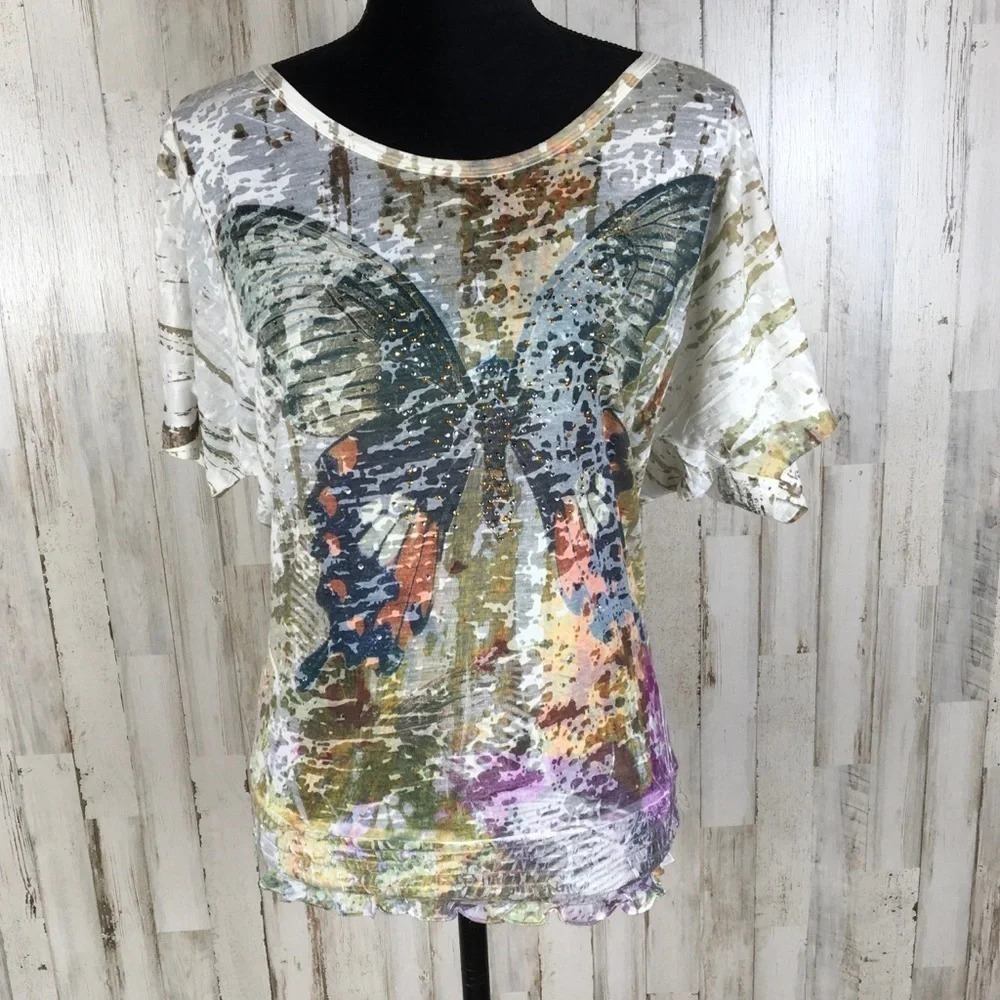 Maurice’s Butterfly Graphic Tee Shirt Top Sparkle